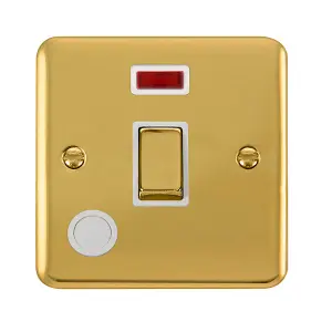 Curved Polished Brass 1 Gang 20A Ingot DP Switch With Flex With Neon - White Trim - SE Home