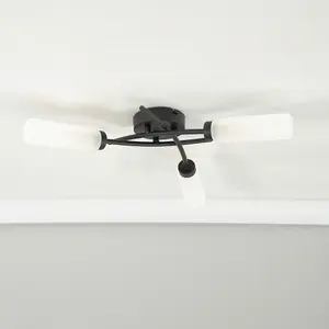 ValueLights Maya 3 Way Curved Cross Over Design Matt Black Ceiling Light Fitting for Living Room Hallway