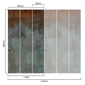 Grandeco Rustic Aged Copper Metal Verdigris Patina  3 lane repeatable Textured Mural, 2.8 x 1.59m