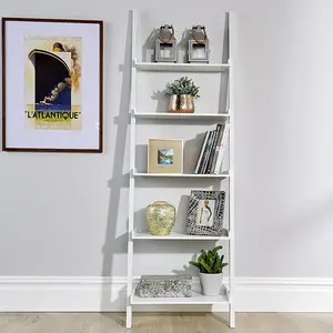 Ira 5-Tier Ladder Shelf Bookcase Unit White