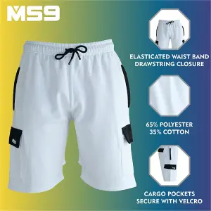 MS9 Mens Cargo Painter Decoration Jogging Fleece Work Shorts Tracksuit Cargo Shorts H15, White - XXL