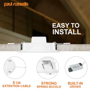 paul russells LED Round Panel Ceiling Lights, 6W 550 Lumens, Spotlights, IP20, 6500K Day Light, Pack of 4