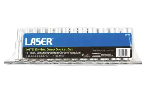 Laser 7589 13pc Bi-Hex Deep Socket Rail Set 1/4" Drive 4-14mm