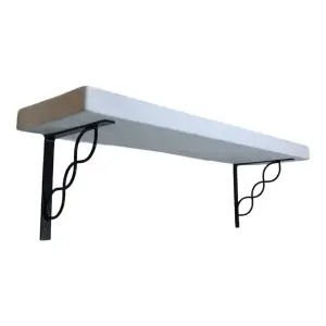 Solid Wood Handmade Rustical Shelf White 175mm 7 inch with Black Metal Bracket WPRP Length of 190cm