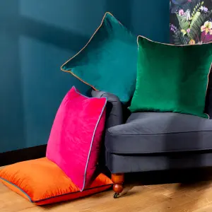 Paoletti Meridian Velvet Piped Polyester Filled Cushion