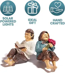 Sitting Grandparents Garden Ornaments Outdoor - Hardwearing Weatherproof Solar Resin Garden Ornament