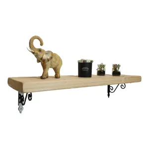 Solid Wood Handmade Rustical Shelf Unprimed 175mm 7 inch with Black Metal Bracket WOZ Length of 160cm