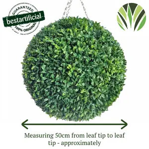 Best Artificial 50cm Green Olive Grass Hanging Basket Topiary Ball - Suitable for Outdoor Use - Weather & Fade Resistant