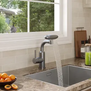 G1/2 Pull-out Sprayer Retractable Kitchen Faucet with 4 Modes in Grey