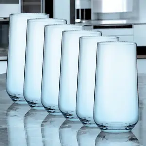 Queensway Home & Dining 470ml 6Pcs Light Blue Coloured Highball Tall Cocktails Juice Glasses