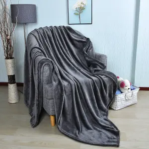 EHC Super Soft Fluffy Snugly Solid Flannel Fleece Throws for Sofa Bed Blankets, Grey 200cm x 240 cm