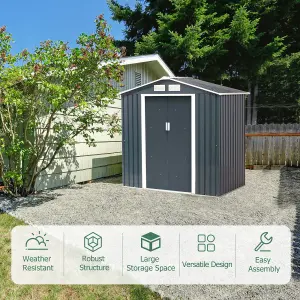 Costway 7 x 4 FT Galvanized Metal Garden Shed with Foundation Tool Storage House w/ Sliding Door