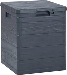 Garden Storage Box, Anthracite 90L Capacity, Durable Plastic with Wood Texture, Indoor Outdoor Usage