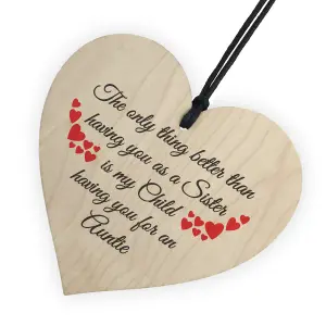 Red Ocean SISTER Child Having You As Auntie Gift Wooden Hanging Heart