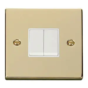 Polished Brass 10A 2 Gang 2 Way Light Switch - White Trim - SE Home