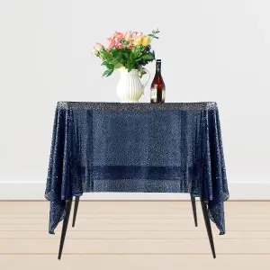 Neel Blue 70" x 70" Square Sequin Tablecloth, Navy