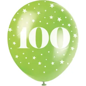 Unique Party Latex Pearlised 100th Birthday Balloons (Pack of 5) Green/White (One Size)