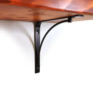 Wooden Rustic Shelf with Bracket BOW Black 170mm 7 inches Teak Length of 40cm