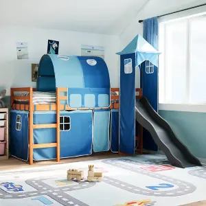 Berkfield Kids' Loft Bed with Tower Blue 80x200 cm Solid Wood Pine