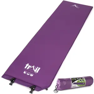 Single Camping Mat Self Inflating Inflatable Camp Roll Mattress With Bag Purple Trail