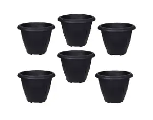 6 x Black Round Venetian Pot Decorative Plastic Garden Flower Planter Pot 43cm