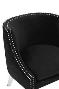 Interiors By Premier Modern Black Curved Chair, Mid Century Design Comfortable Armchair, Velvet Upholstered Modern Armchair