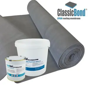 EPDM Rubber Roofing Kit for Flat Roofs - 1.2mm BBA Certified ClassicBond Rubber Roofing Membrane and Adhesives - 1.5m x 3.5m