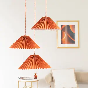 ValueLights Akira Burnt Orange 3 Way Hanging Pendant Ceiling Light with Pleated Lampshade - LED Bulbs Included