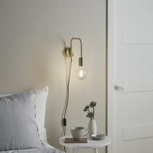 GoodHome Ghlin Industrial Gold effect Plug-in Wall light