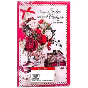 Simon Elvin For You Sister And Brother In Law Bouquet Christmas Card (Pack of 6) Red/White/Pink (One Size)