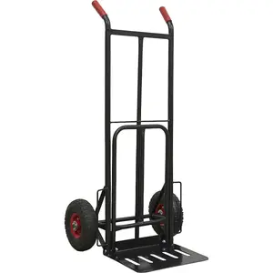 300kg Capacity Heavy Duty Folding Sack Truck with Solid PU Tyres and Deep Box Shelf