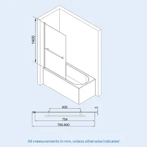 Nes Home Denver Frameless Bath Shower Screen with Glass Swing Door and Towel Bar