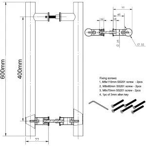 EAI Guardsman Back To Back Entrance Inline Pull Handles - 600 x 32 x 1.2mm - Stainless Steel