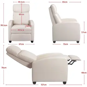 Yaheetech Beige PU Leather Recliner Chair with Pocket