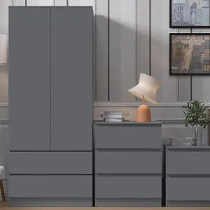 Combination Wardrobe 2 Door 2 Drawer Dark Matt Grey Scratch Resistant