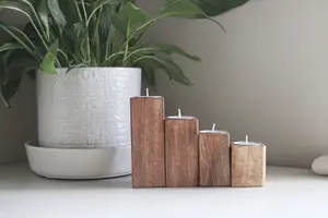 Set of Four Mango Wood Tealight Holders