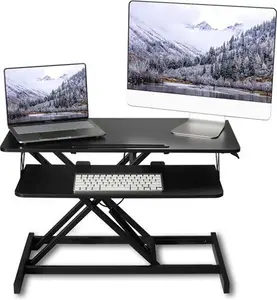 ERGOMAKER Height Adjustable Standing Desk Converter - 81cm (32 Inch) Wide Platform Tabletop Workstation - Quick Sit To Stand Desk Riser For Dual