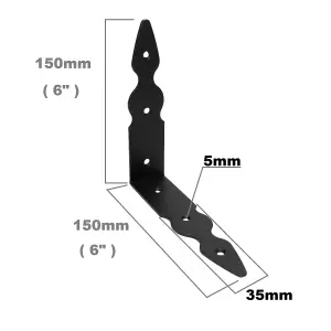 Pack of 1 x Black Corner Bracket - 150 x 150 mm Steel Right Angle Braces L Shaped Metal Bracket 90 Degree Corner Braces