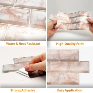 Walplus Rose Marble Subway Brick Tile Stickers 2D Multipack 24Pcs