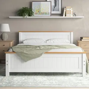 Aubrey Solid Wood Low Profile Bed Frame with Mattress White / 19cm King Memory Foam / Kingsize (5')