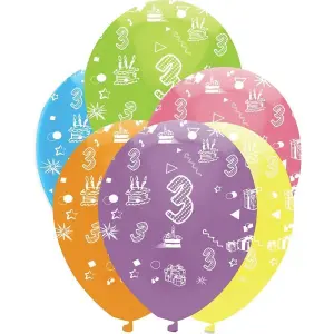 Creative Party Latex 3rd Birthday Balloons (Pack of 6) Multicoloured (One Size)