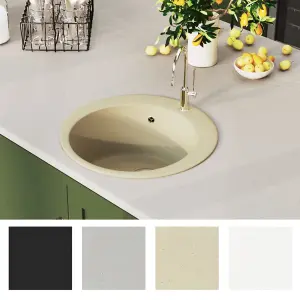 Berkfield Granite Kitchen Sink Single Basin Round Beige