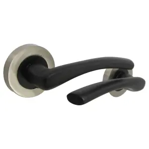 Zena Door Handle Modern Design Matt Black Lever on Satin Rose Internal + Latch