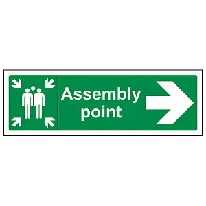 Assembly Point Arrow RIGHT Fire Sign - Rigid Plastic - 300x100mm (x3)