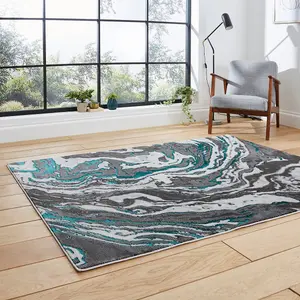 Grey Green Abstract Modern Easy To Clean Rug For Dining Room-120cm X 170cm