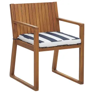 Set of 8 Garden Chairs with Cushions SASSARI Acacia Wood Navy Blue