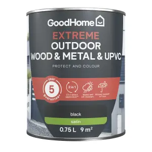 GoodHome Extreme Outdoor Black Satinwood Multi-surface paint, 750ml