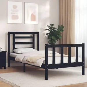 Berkfield Bed Frame with Headboard Black Single Solid Wood