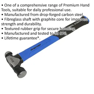 Premium 24oz Ball Pein Hammer with Fibreglass Shaft and Rubber Grip