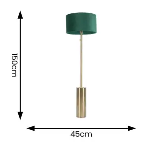 ValueLights Lexy Antique Brass Rotary Dimmer Switch Floor Lamp with Forest Green Velvet Shade